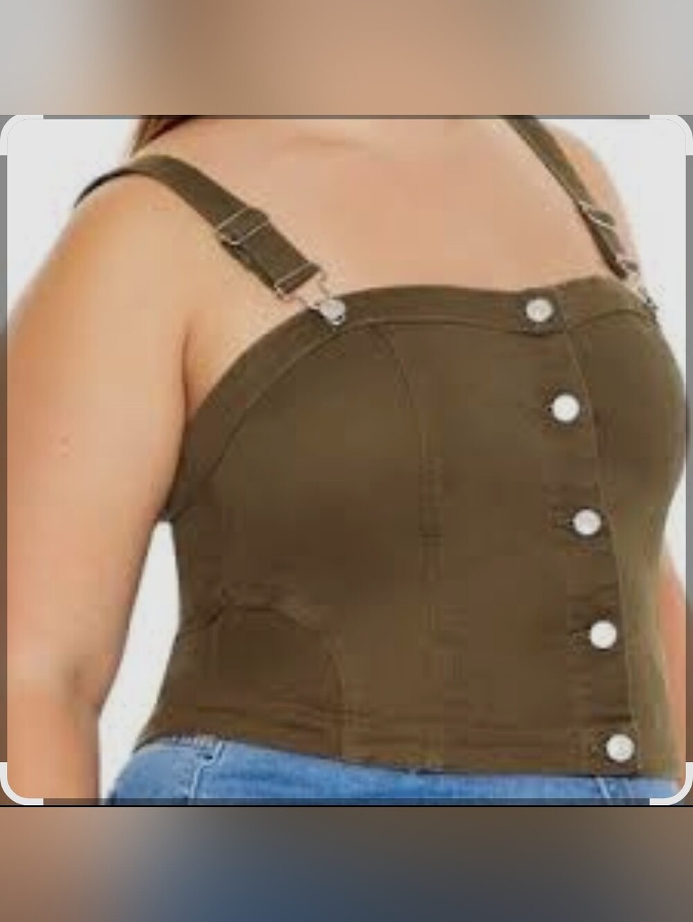): Forever 21 Olive Green Denim Button Up Crop Top | Size 1X Plus Size